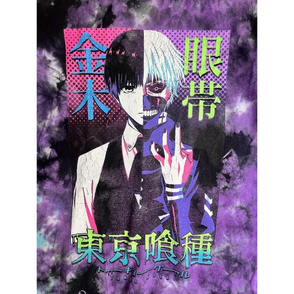 Tokyo Ghoul Anime Funimation Ken Kaneki Split Face Tie-Dye T-Shirt Adult Sz L - Picture 2 of 7